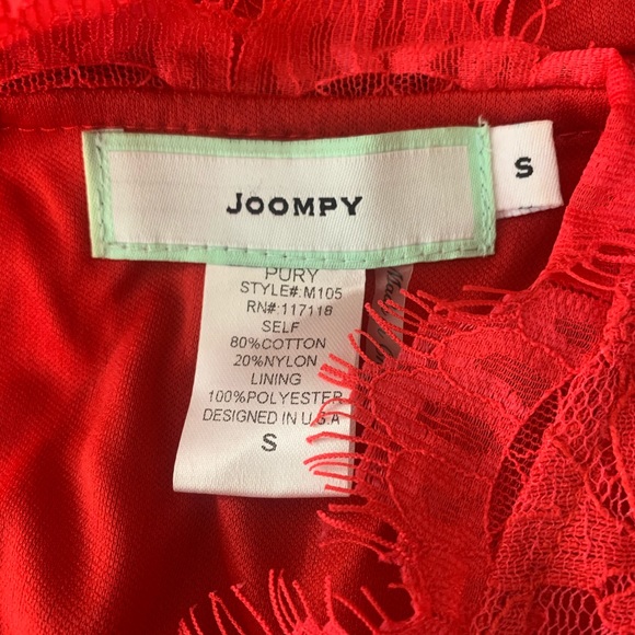 Joompy/ Red Fitted Lace Scalloped Frayed Bow Dress - Picture 8 of 8